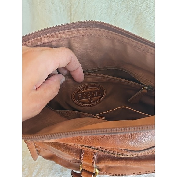 Fossil Brown Genuine‎ Leather Satchel Crossbody Messenger Tote Bag Purse - Picture 8 of 16